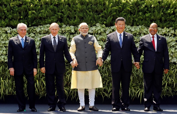 The leaders of Brazil, Russia, India, China and South Africa at the BRICS summit in Goa, India. Brazil’s position is shaky. REUTERS/Danish Siddiqui