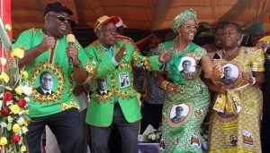 Grace Mugabe (3rd from left) in a political dance with ZANU-PF leaders