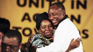 Dlamini-Zuma and Ramaphosa in an embrace