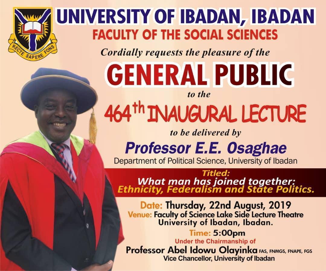 Prof Eghosa Osaghae Delivers 464th Inaugural Lecture at UI