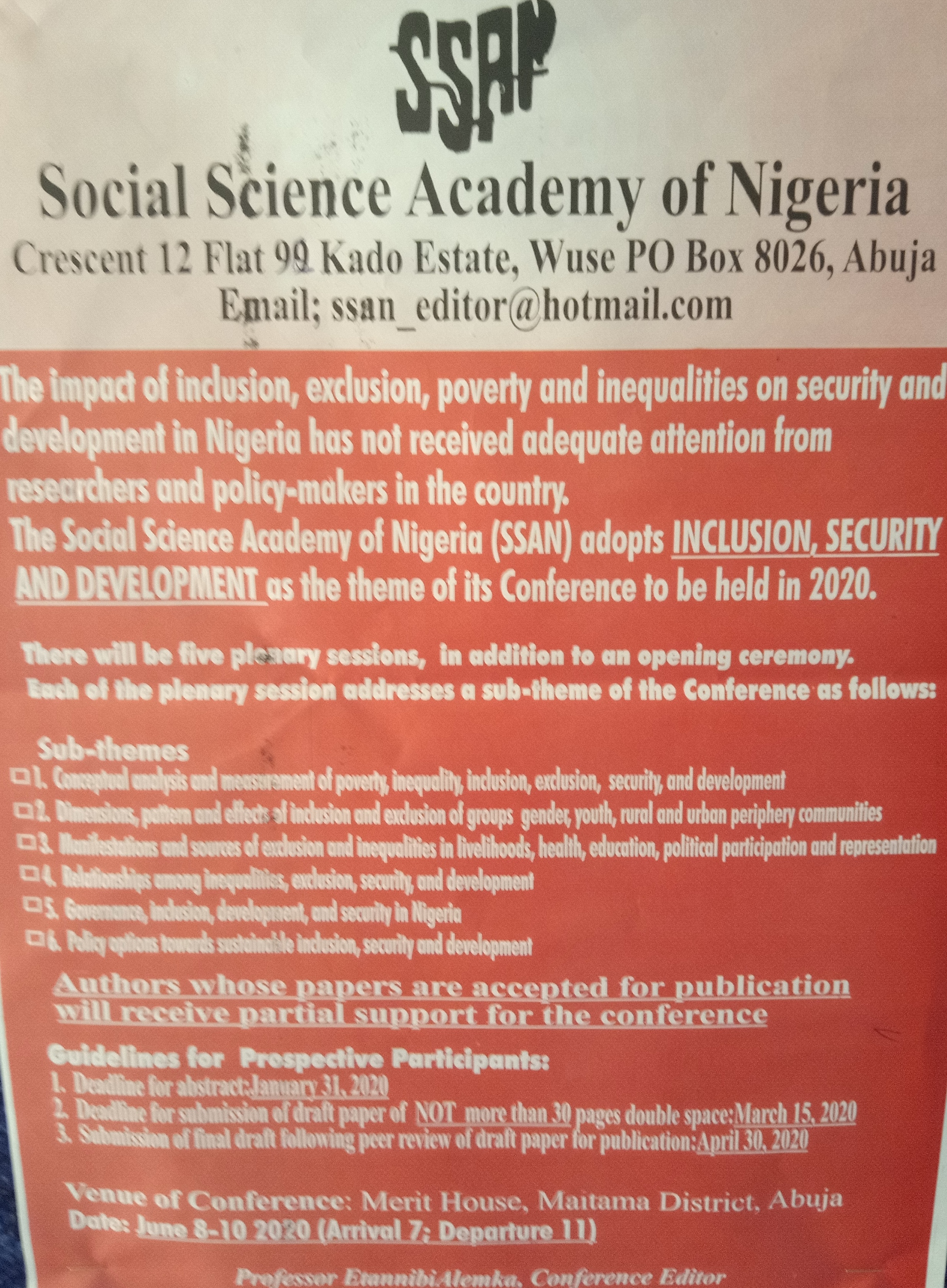 Social Science Academy of Nigeria Plans Conference on Inclusion, Security and Development