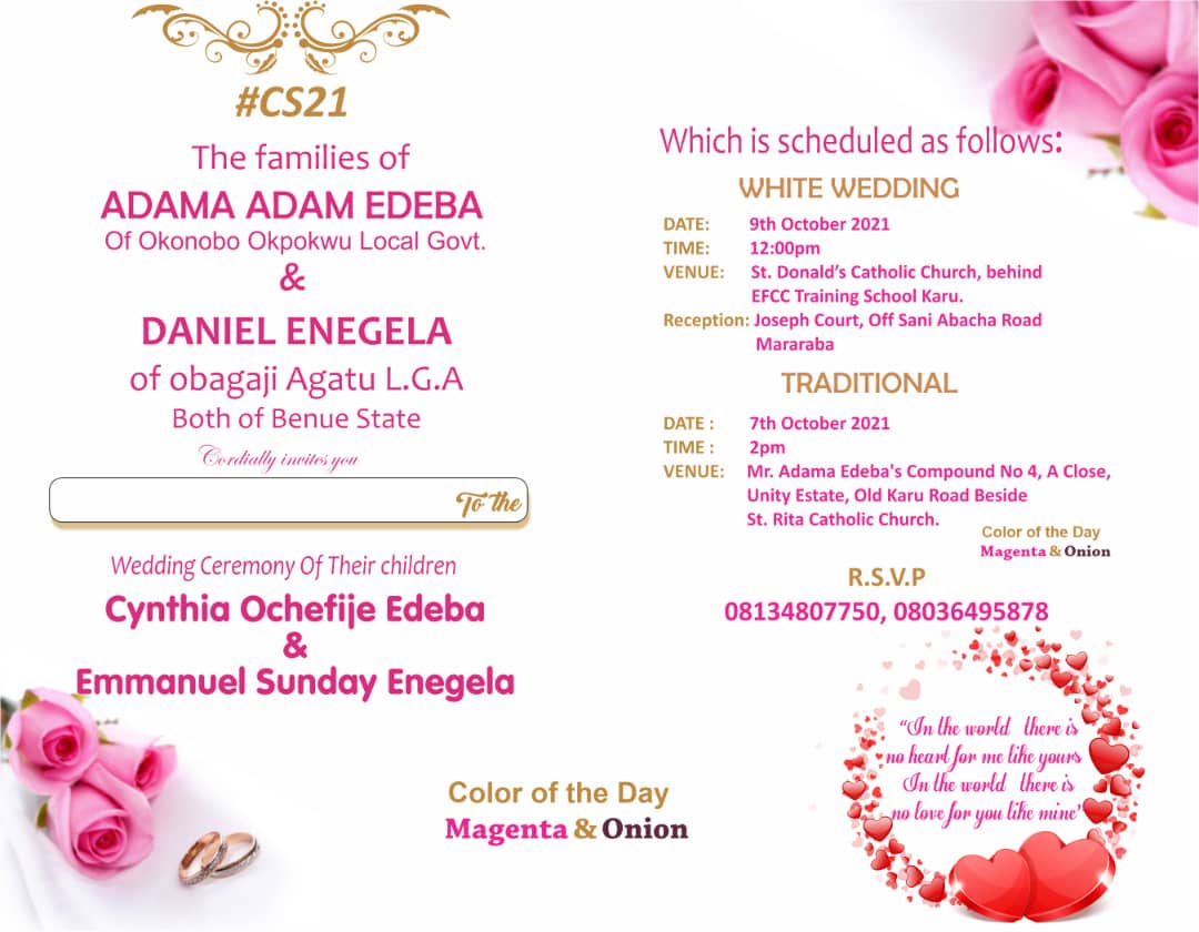 The Radical Dimension to the Coming Cynthia Ochefije Edeba and Emmanuel Sunday Enegela's Wedding