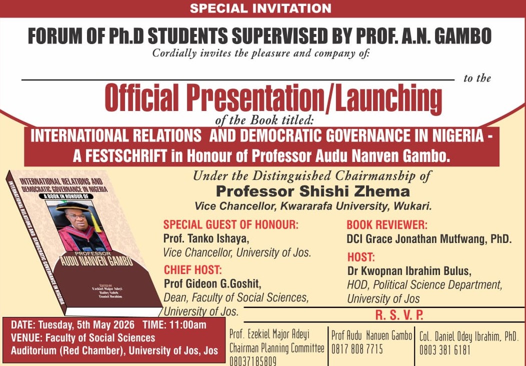 UNIJOS Political Science Unfolds Book on IRs and Democratic Governance in Nigeria