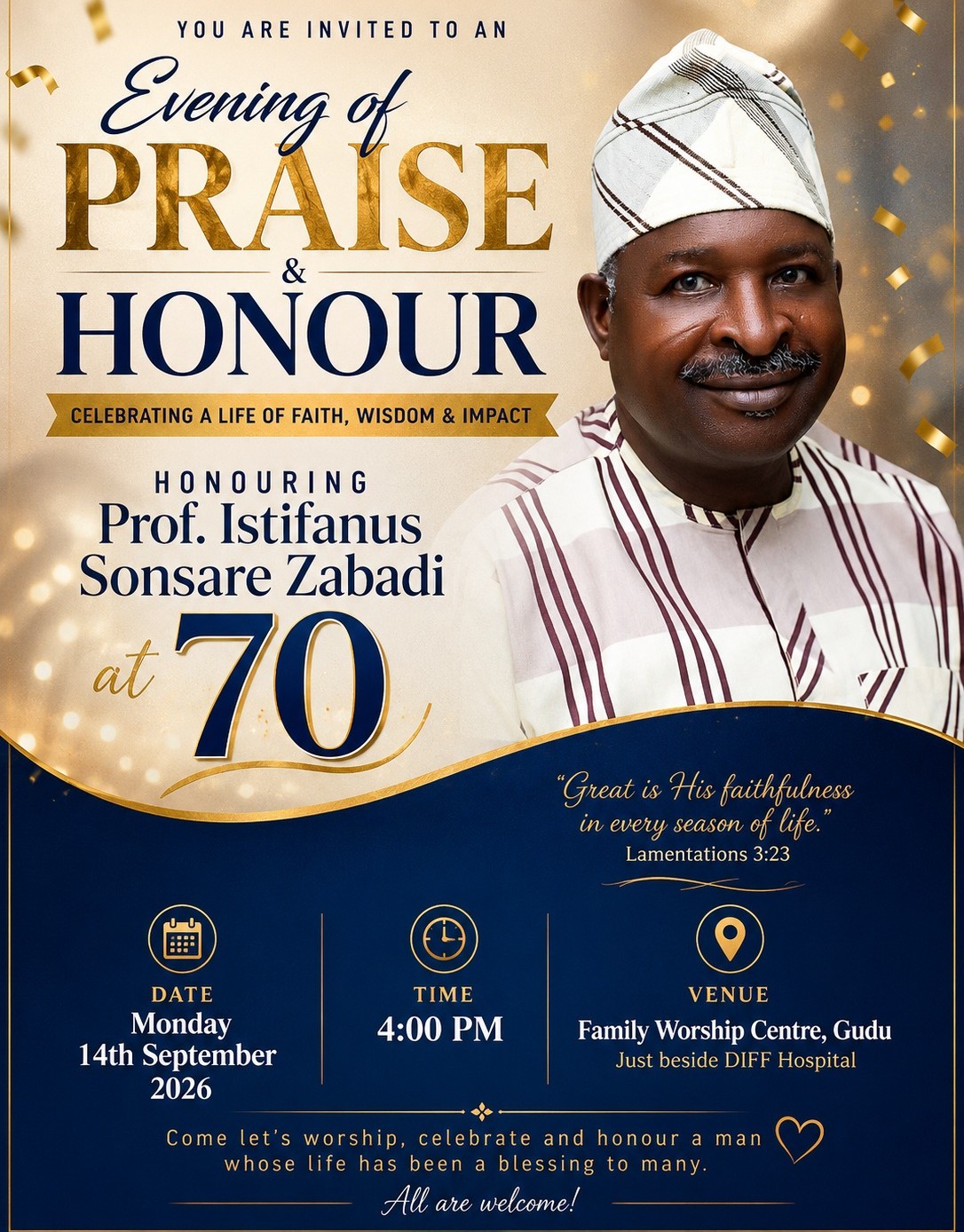 Prof Istifanus Zabadi @ 70